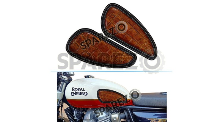 Customized Royal Enfield Interceptor 650cc Leather Knee Pad Pair Orange Crush D10 - SPAREZO